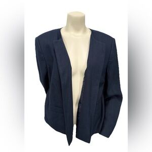 Talbots Irish Linen Blazer NWT Women’s 14 Navy Blue Collarless Open Front